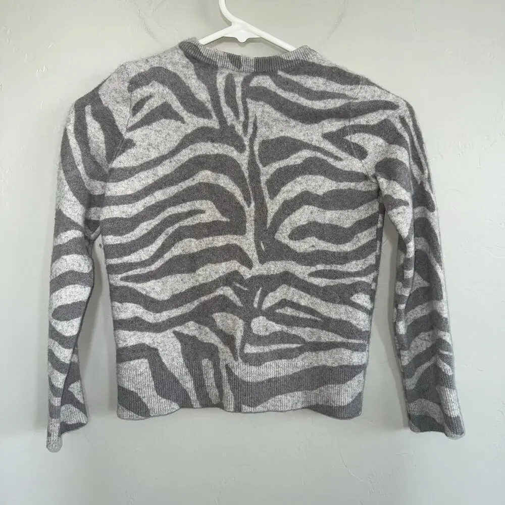 Equipment Femme 100% Cashmere Sweater Zebra Print Gray- SHRUNKEN SEE MEASUREMENT
